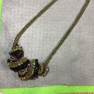 Beaded conch shell necklace glass beads and crystals